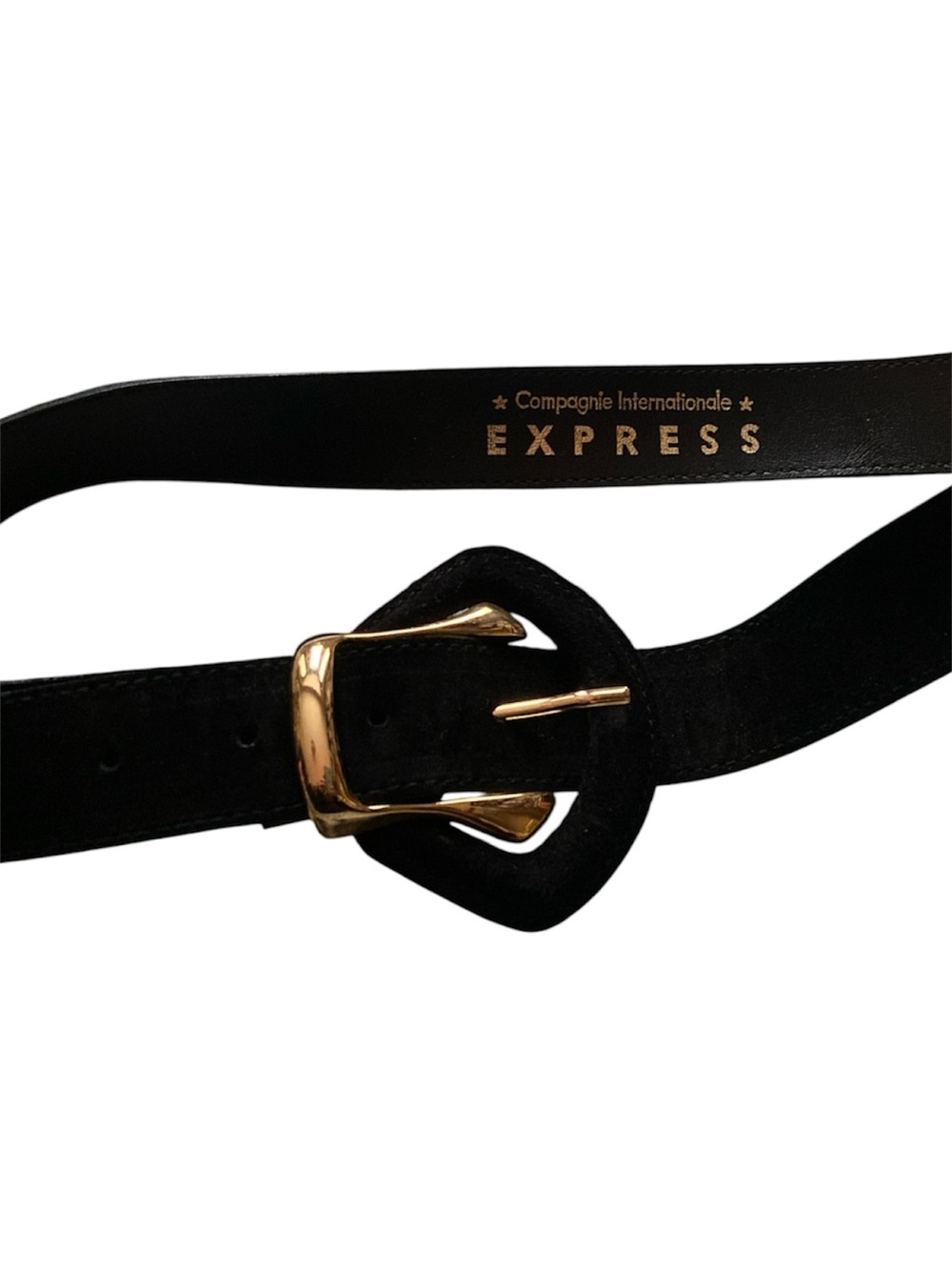 Express Suede Art Deco Black and Gold Waist Belt Made In Italy Medium